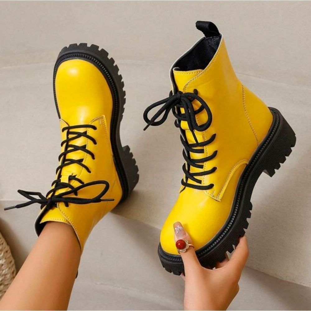 Women's Round Toe Lace-Up Patchwork Chunky Sole, … - image 6